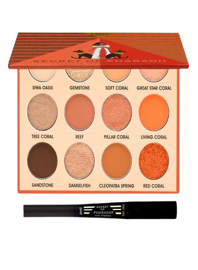 EBIN NEW YORK Eyebrow Pencils For Women– Coral Oasis –Eyeshadow Palette Bundle With 1x Secret Of Pharaoh Dual Eyebrow Natural Black Matte & Shimmer Shadows Gift Set – (2 Items) - Image 1